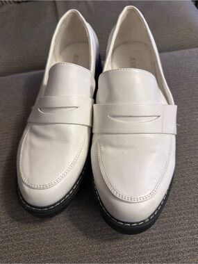 JustFab White Leather Penny Loafers for Women
